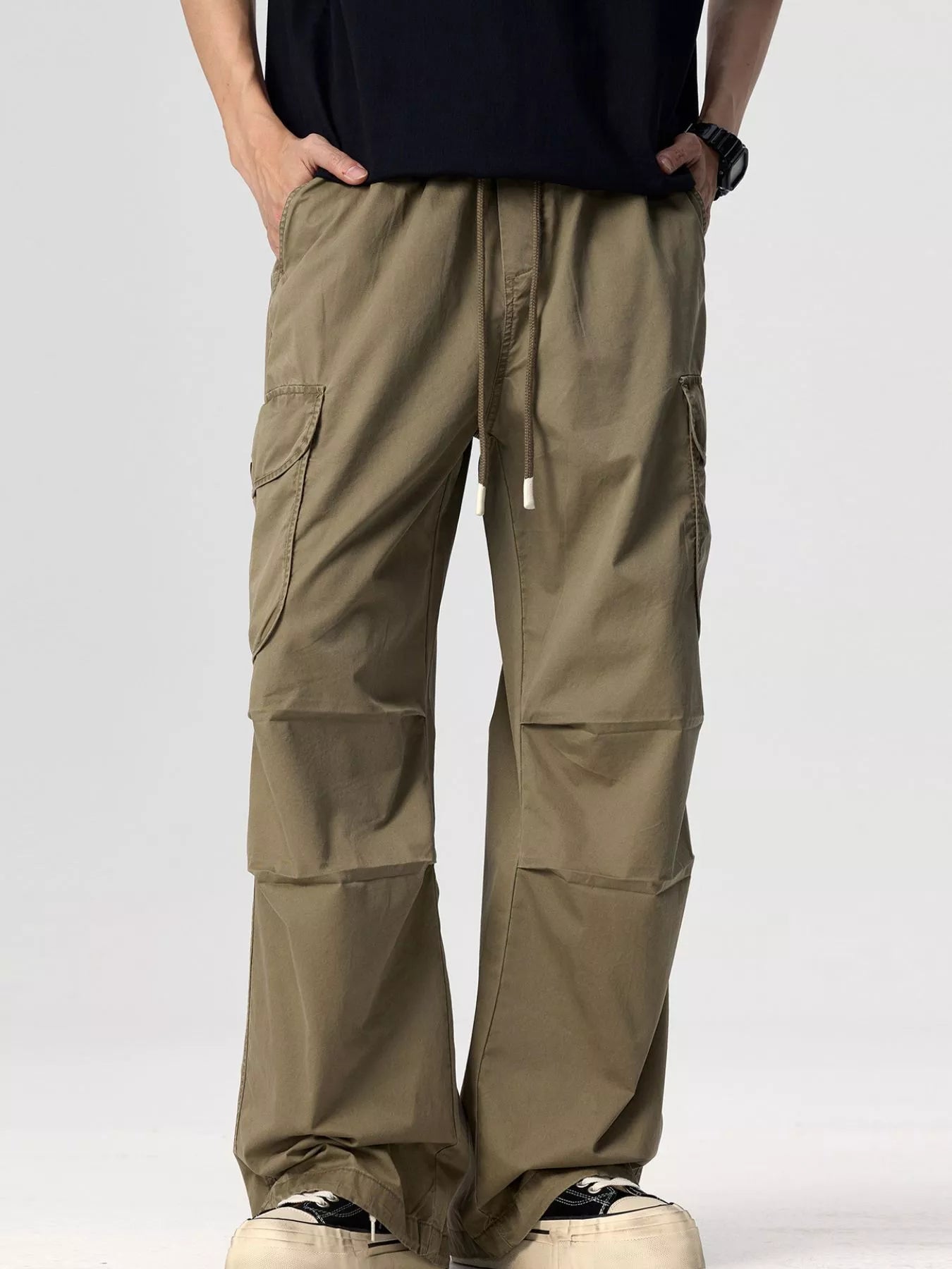 Men's Plus Size Drawstring Wide Leg Cargo Pants