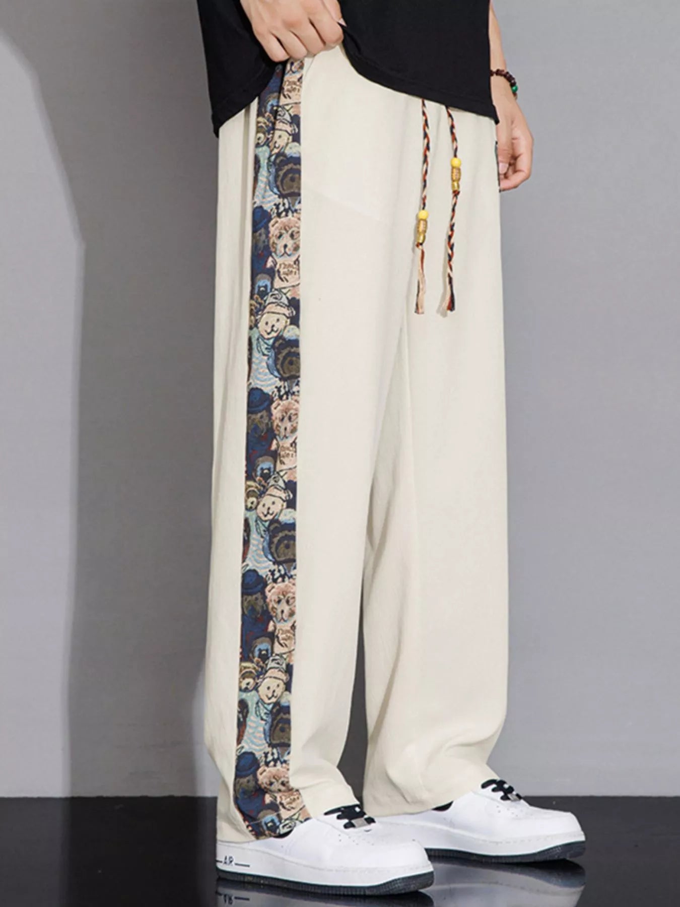 Men's Full Size Printed Side Stripe Loose Pants Plus Size