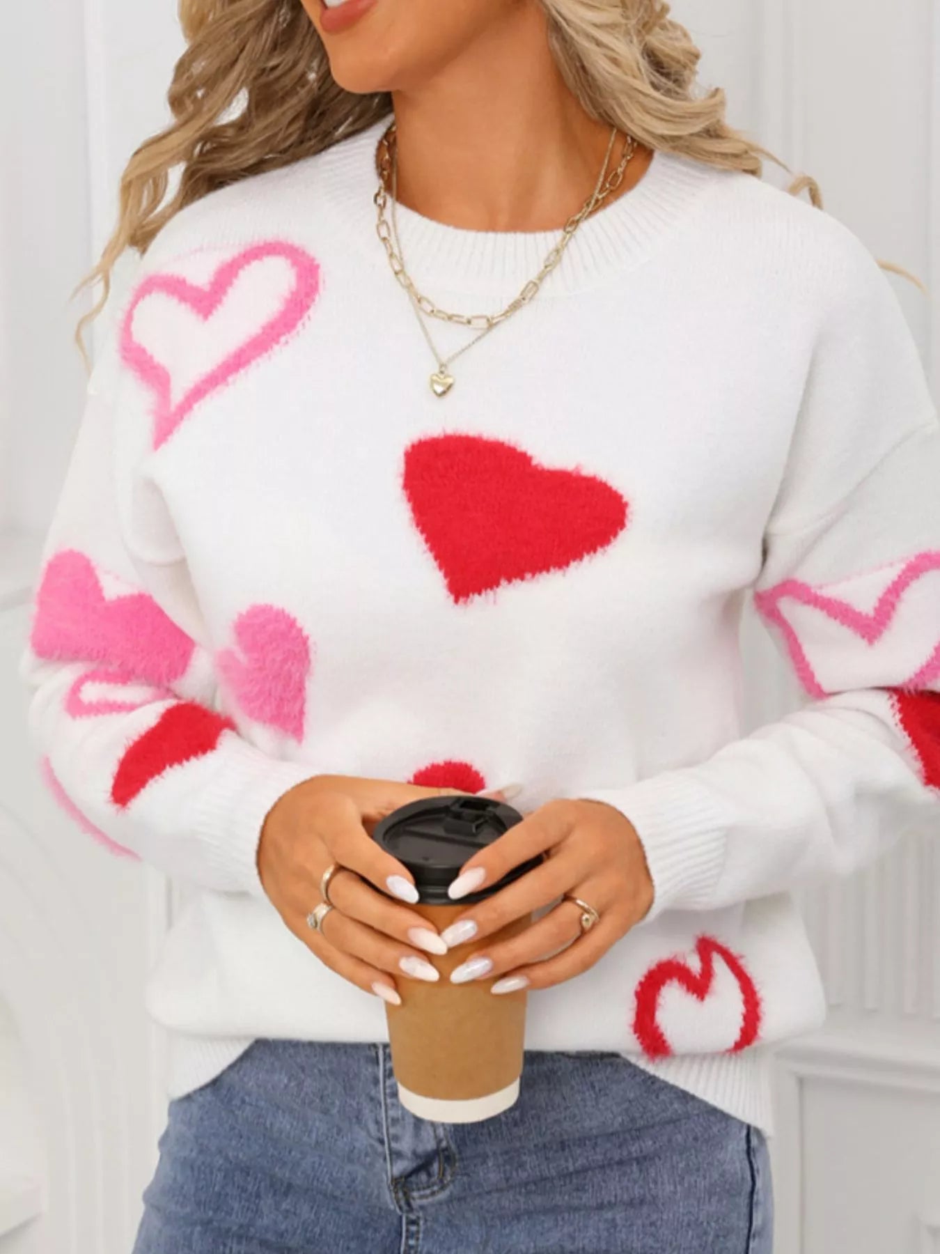 Valentine's Day Heart Pattern Knit Sweater