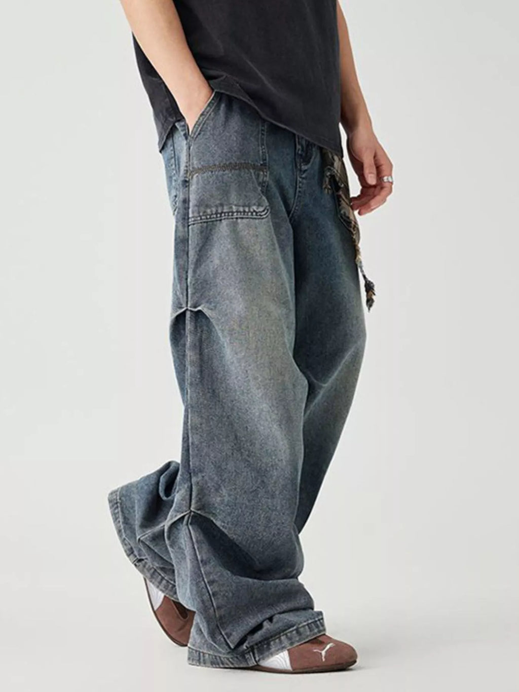 Men's Distressed Wide Leg Jeans