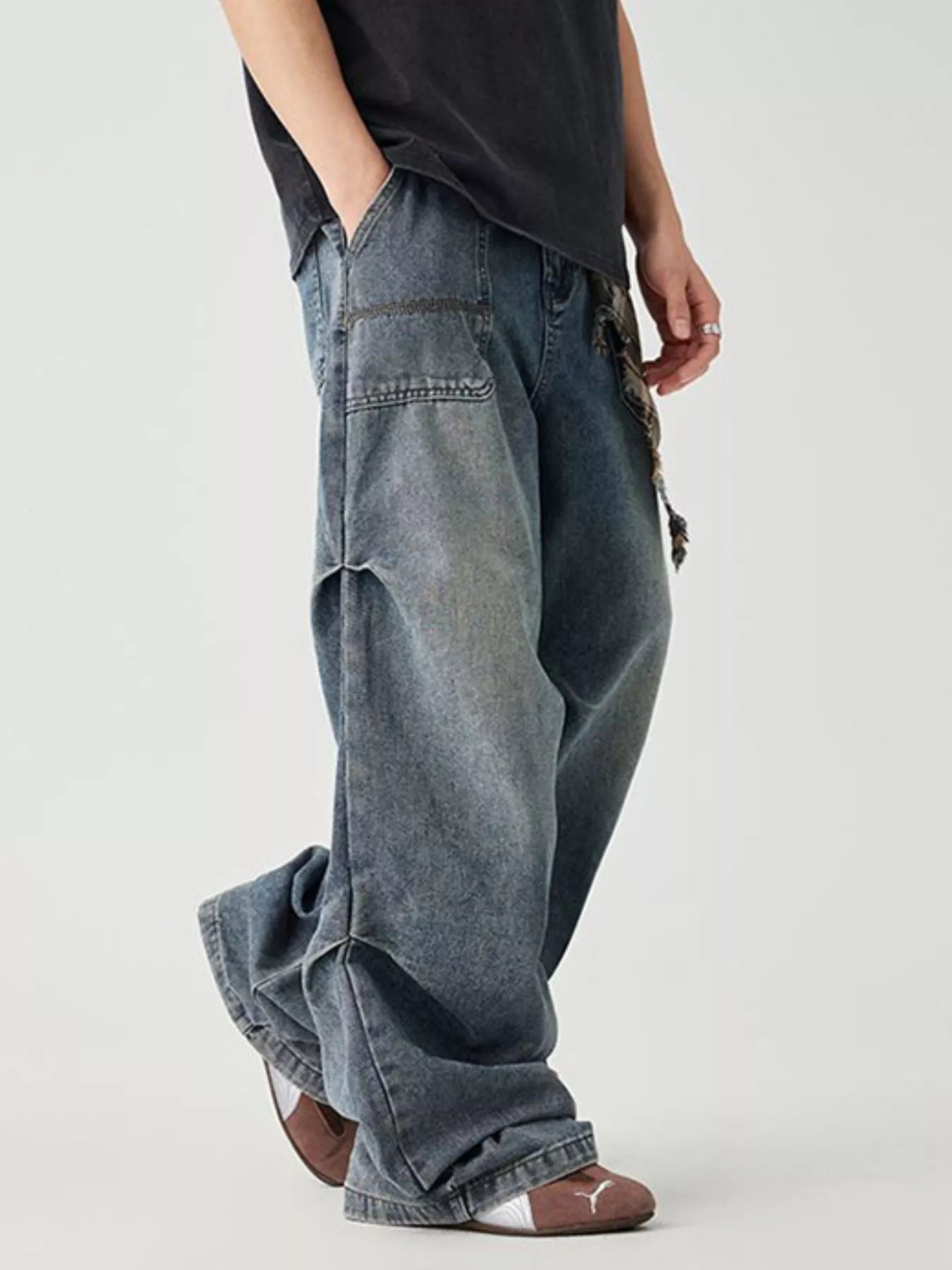 Men's Distressed Wide Leg Jeans