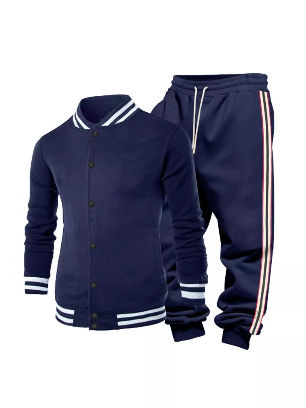 Men's Full Size Striped Snap Down Top and Pants Set Plus Size