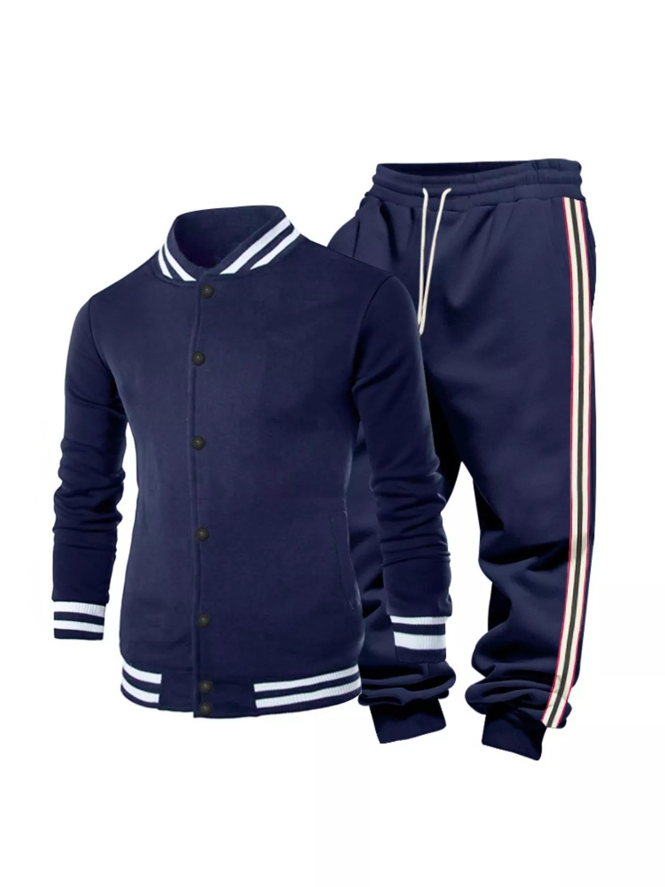 Men's Full Size Striped Snap Down Top and Pants Set Plus Size