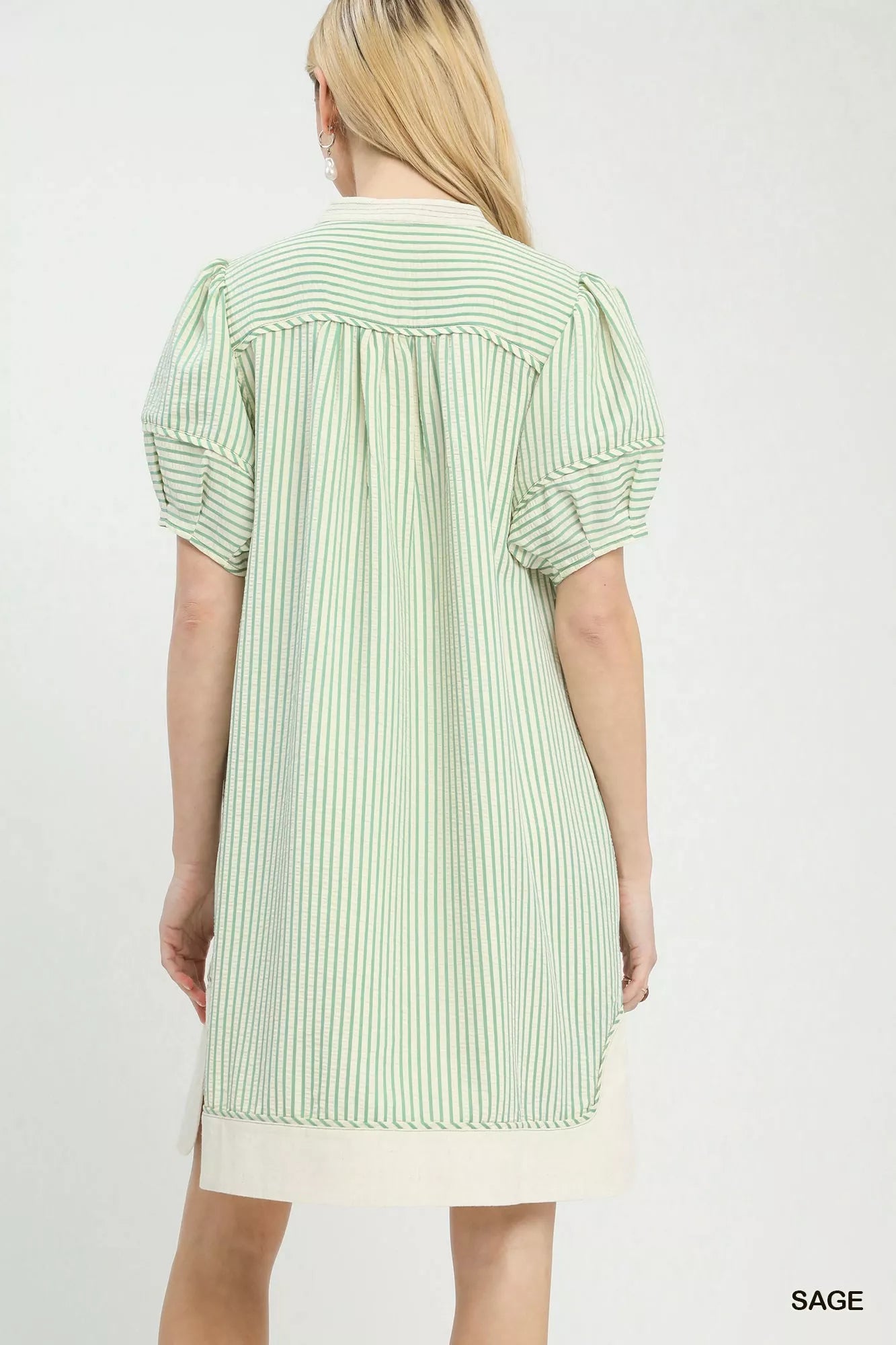 Umgee Pinstripe Shift Dress with Contrast Trim