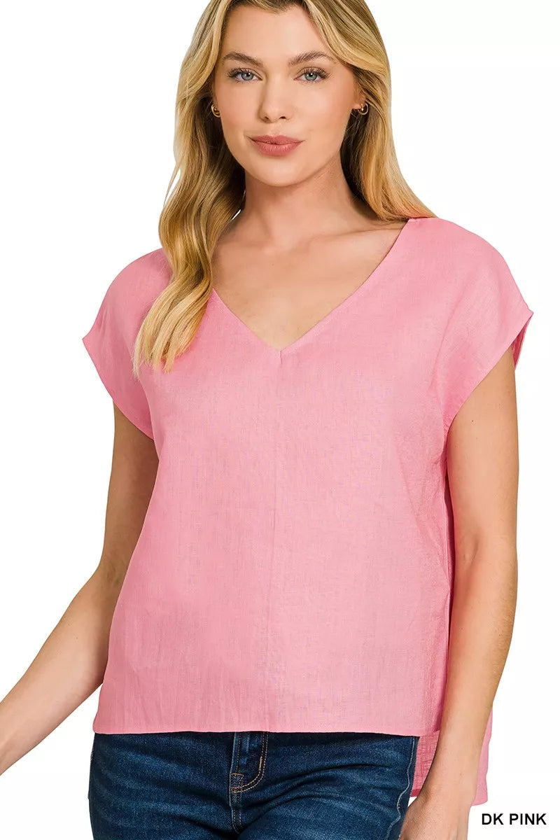 Zenana Linen V-Neck Sleeveless Top