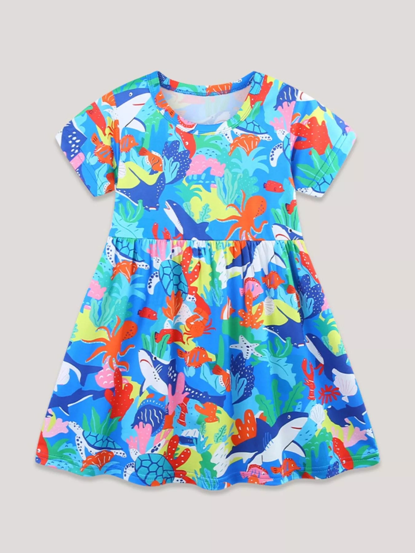 Children's Ocean Print Round Neck Casual Dress
