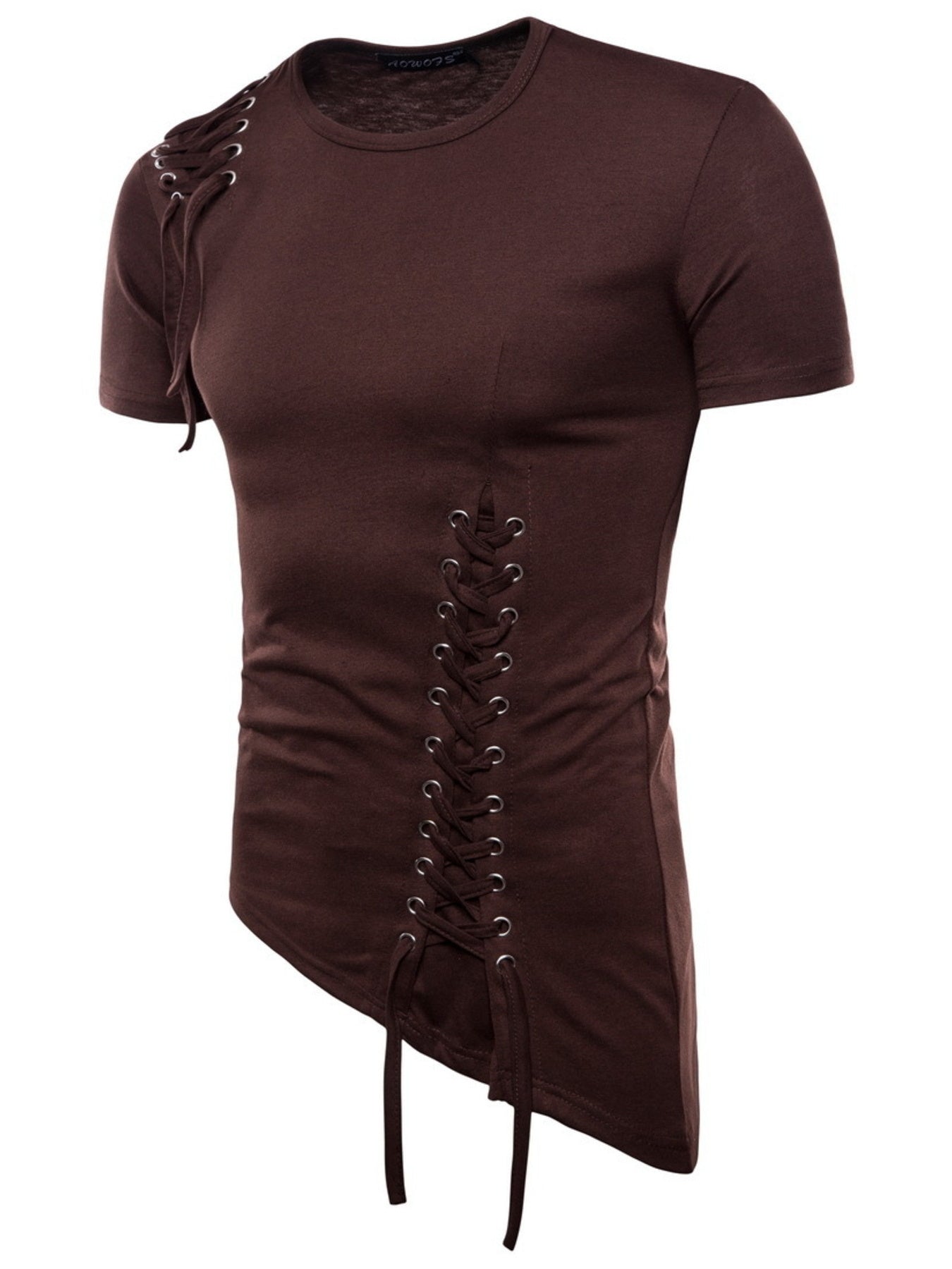 Men's Lace-Up Asymmetric Hem T-Shirt