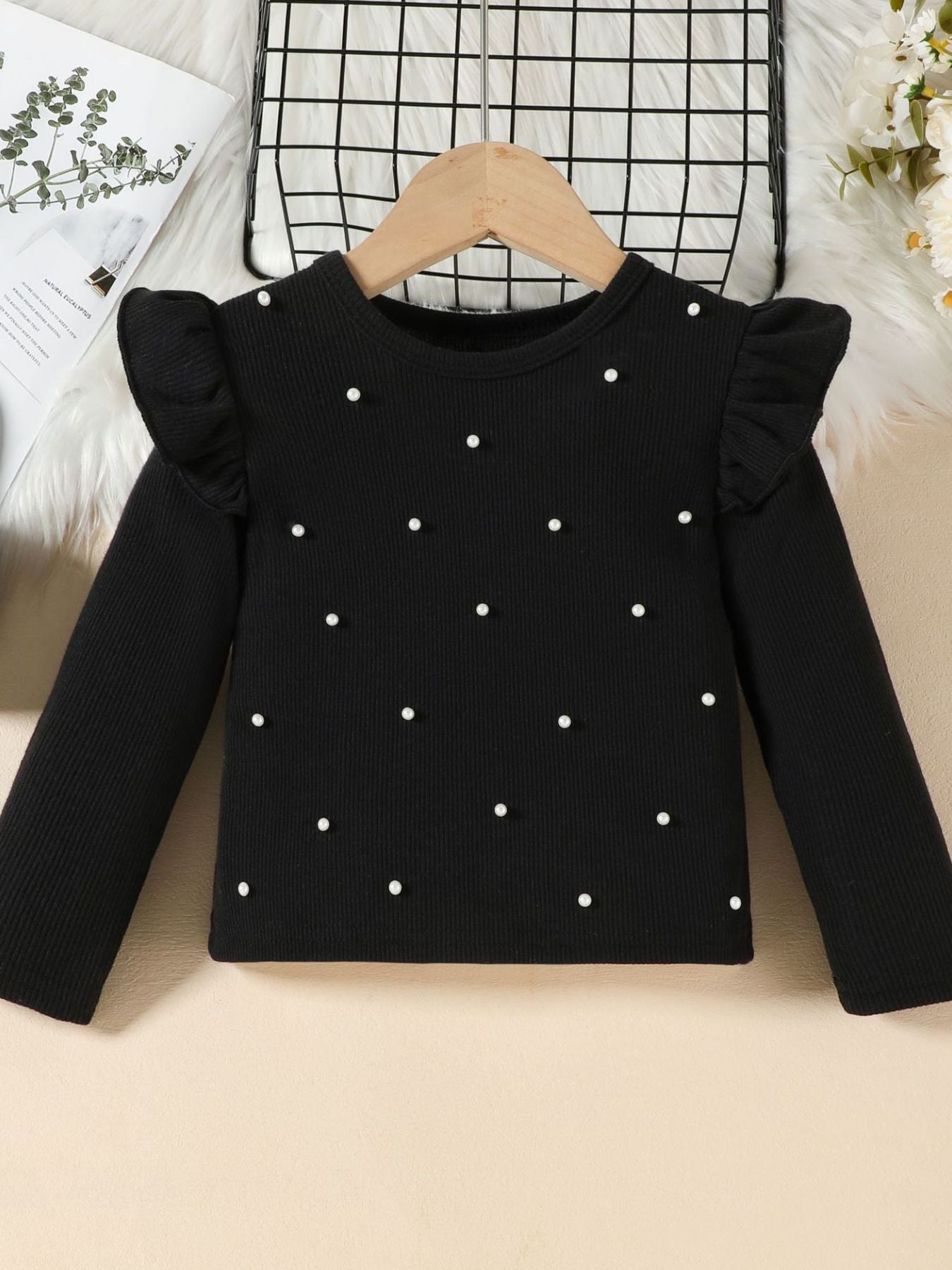 Children's Ruffle Trim Top & Faux Leather Pleated Skirt Set