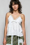 POL V-Neck Embroidered Trim Ruffled Cami
