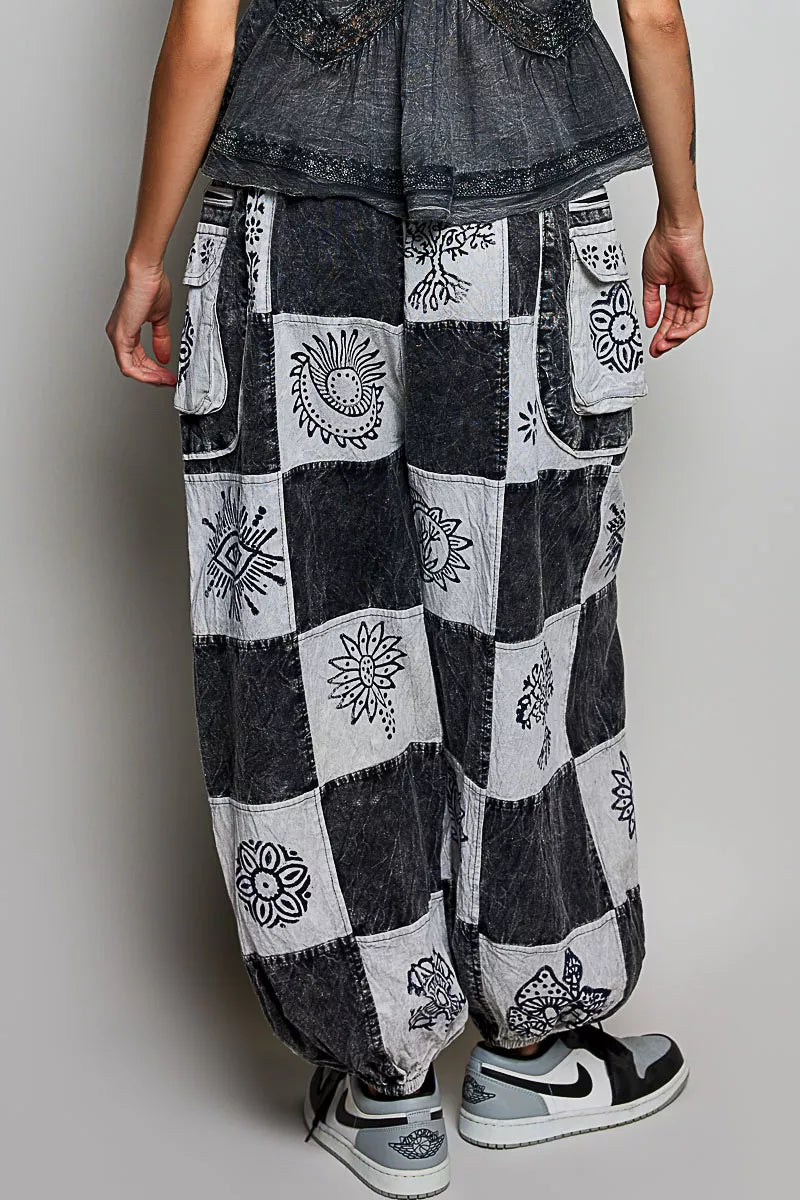 POL Drawstring High-Rise Patchwork Jogger Pants