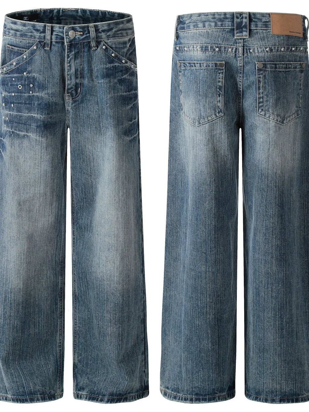 Men's Studded Washed Wide-Leg Jeans