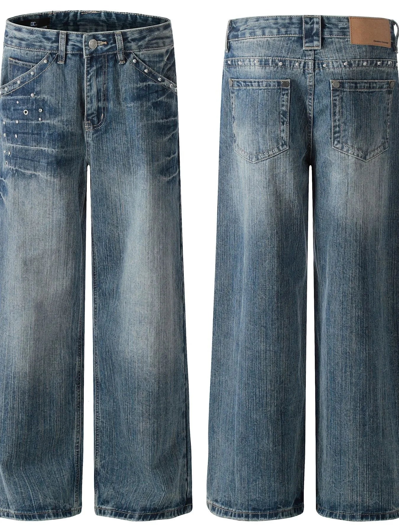 Men's Studded Washed Wide-Leg Jeans