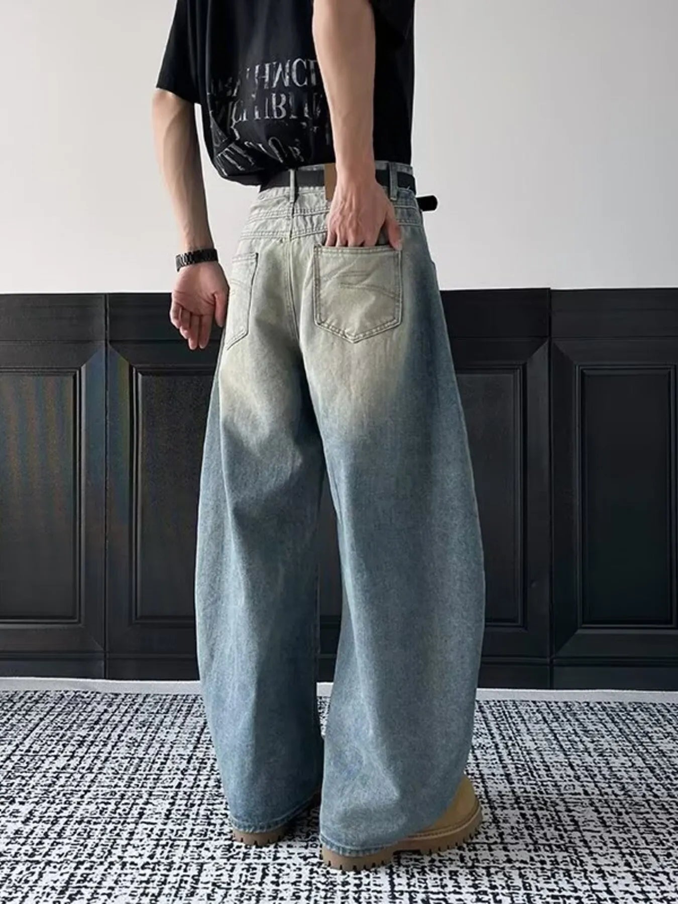 Men's Full Size Vintage Wash Wide Leg Jeans Plus Size
