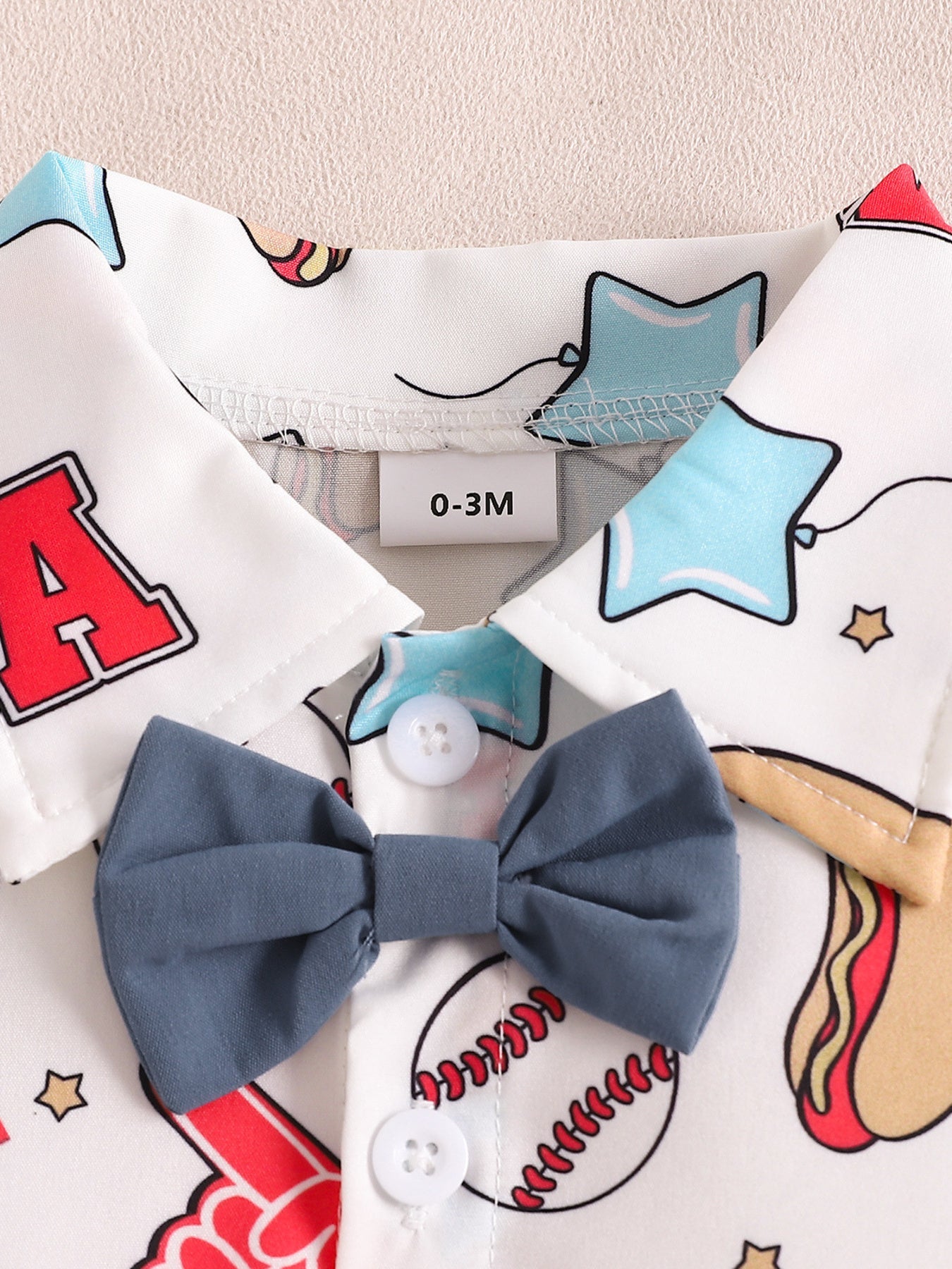 Children's USA Print Bow Decor Bodysuit and Suspender Shorts Set