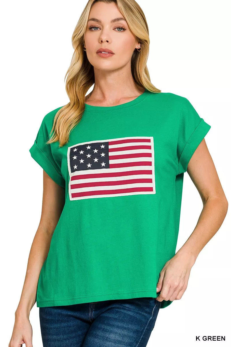 Zenana US Flag Round Neck Short Sleeve T-Shirt