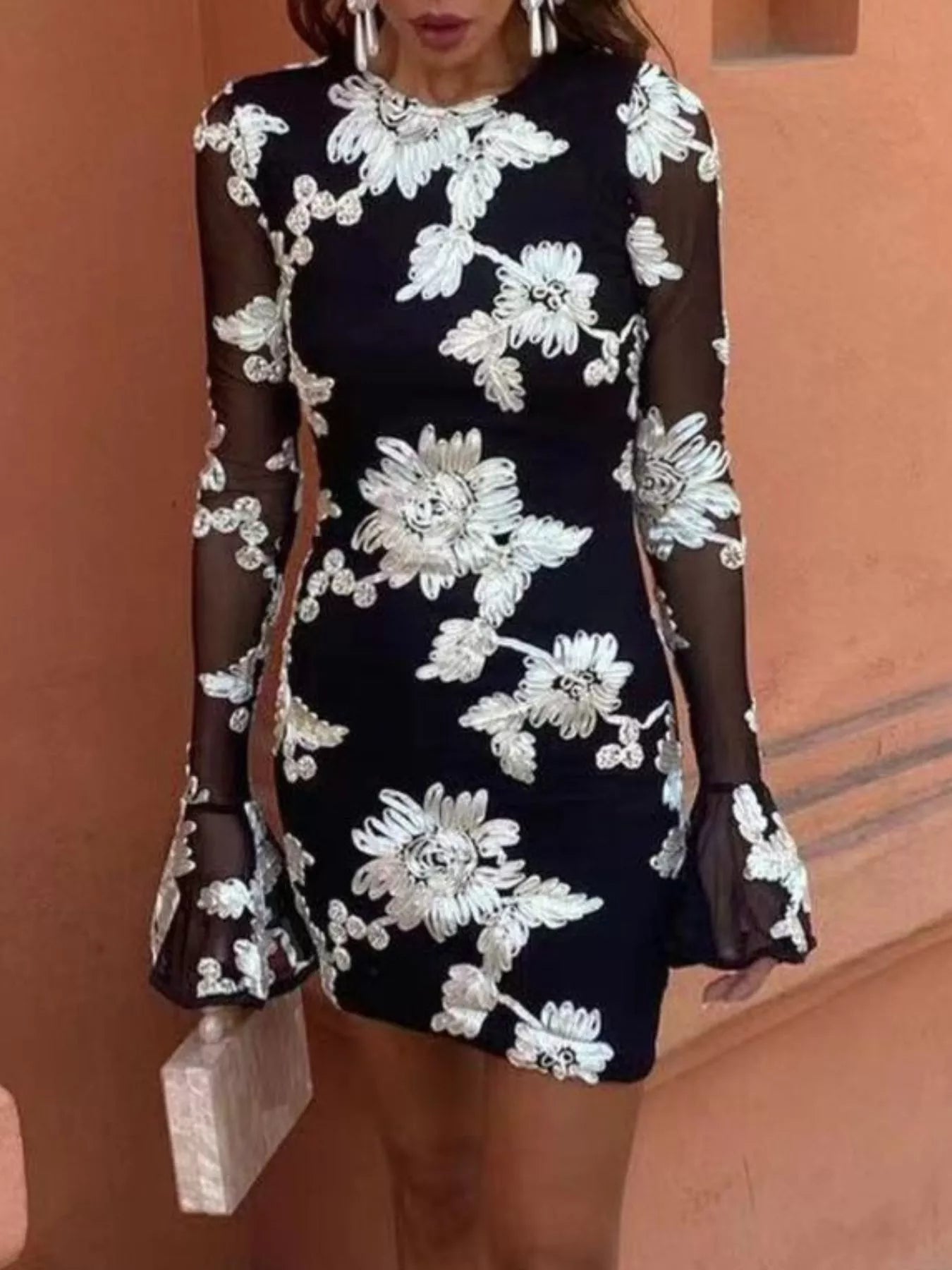 Floral Flounce Sleeve Mini Dress