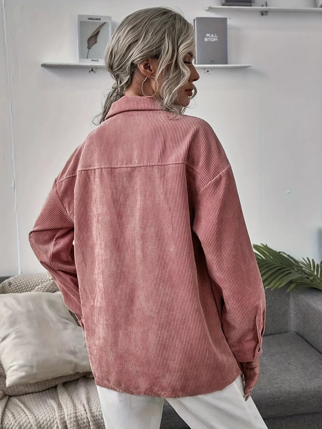 Casual Corduroy Button-Up Shacket