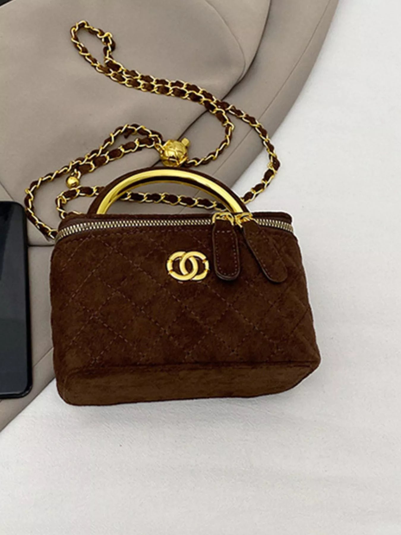 Quilted Top Handle Crossbody Bag