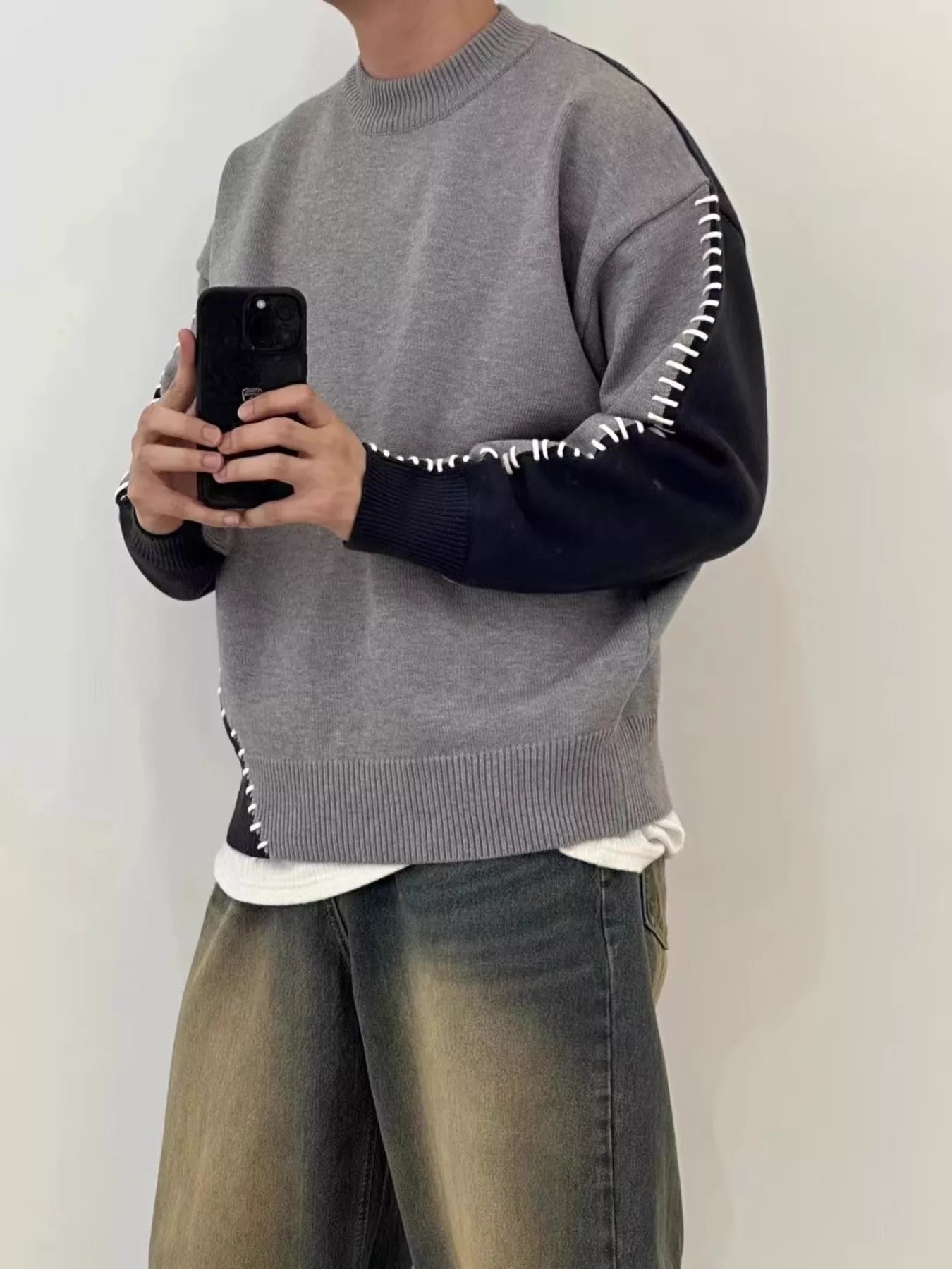 Men's Plus Size Two-Tone Mock Neck Sweater