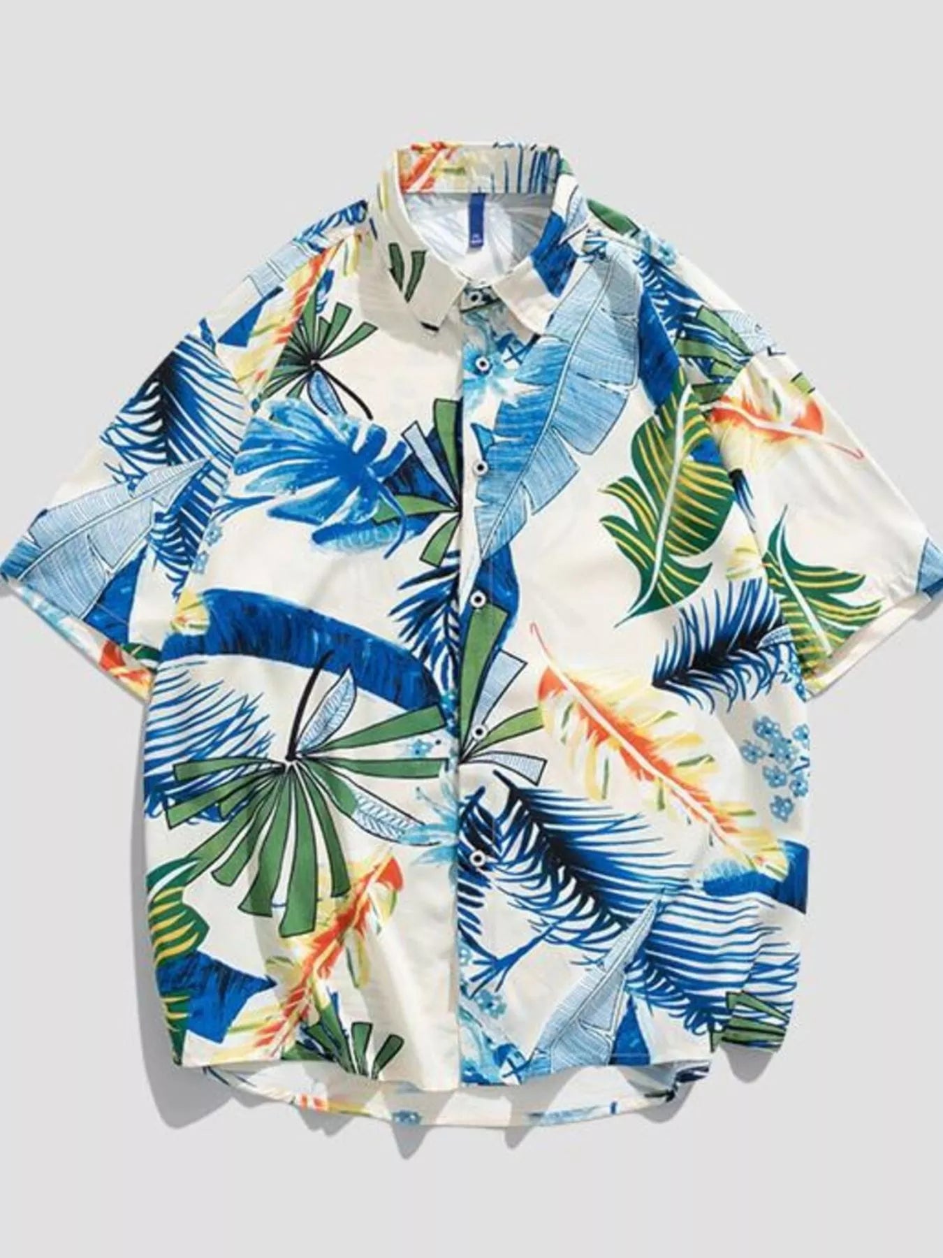 Men's Plus Size Tropical Print Short Sleeve Button-Up Shirt