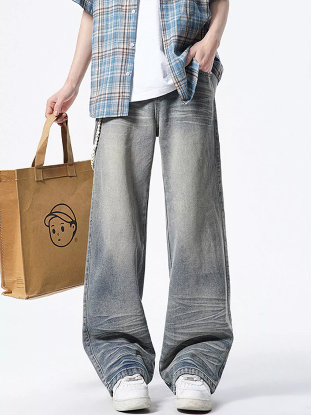 Men's Vintage Wash Wide Leg Jeans