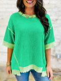 Loose Uneven Hem Twist Ribbed T Shirt