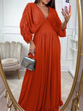 Ruched Sleeve V-Neck Maxi Dress