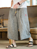 Men's Plus Size Wide Leg Cropped Pants with Drawstring