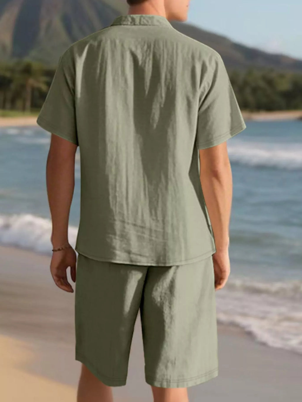 Men's Full Size Casual Button Up Shirt and Shorts Set Plus Size