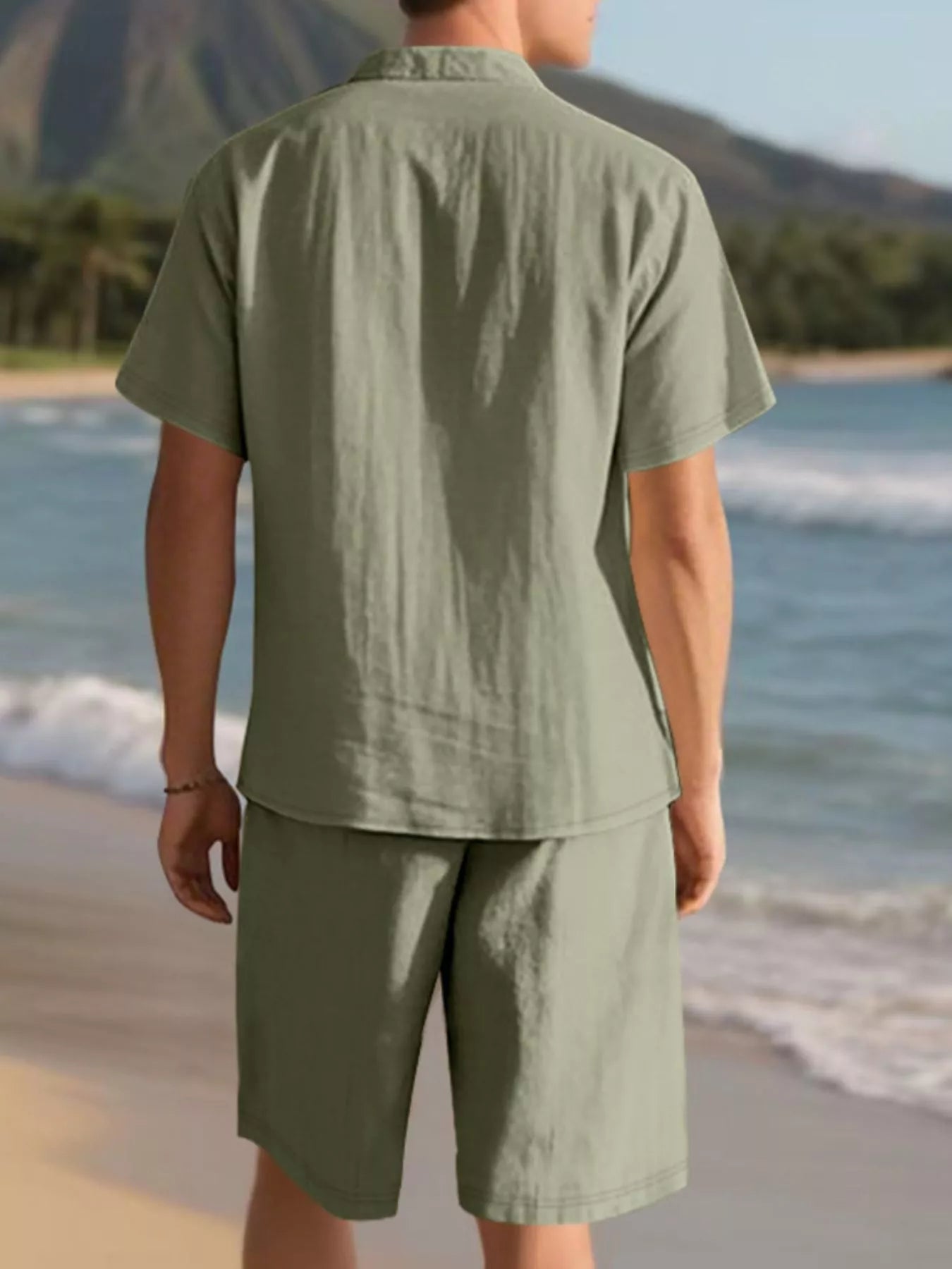 Men's Full Size Casual Button Up Shirt and Shorts Set Plus Size