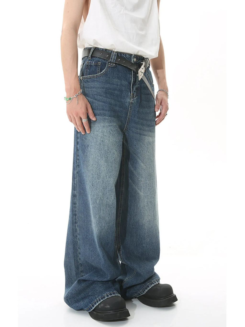 Men's Full Size Vintage Wash Wide Leg Jeans Plus Size