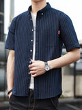 Men's Plus Size Casual Striped Short Sleeve Shirt