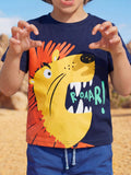 Children's Lion Graphic Round Neck T-Shirt