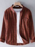 Men's Plus Size Button Up Long Sleeve Plaid Shirt