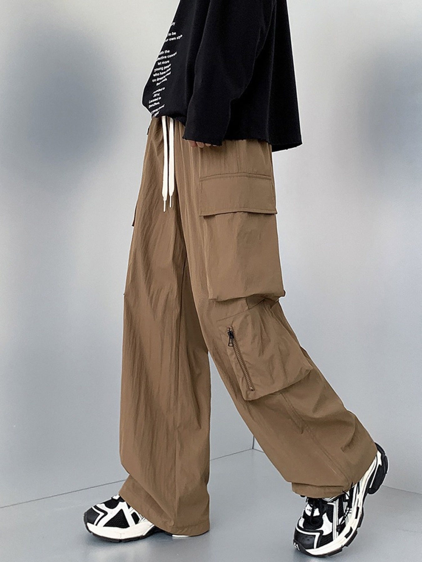 Men's Plus Size Loose Fit Cargo Pants with Drawstring