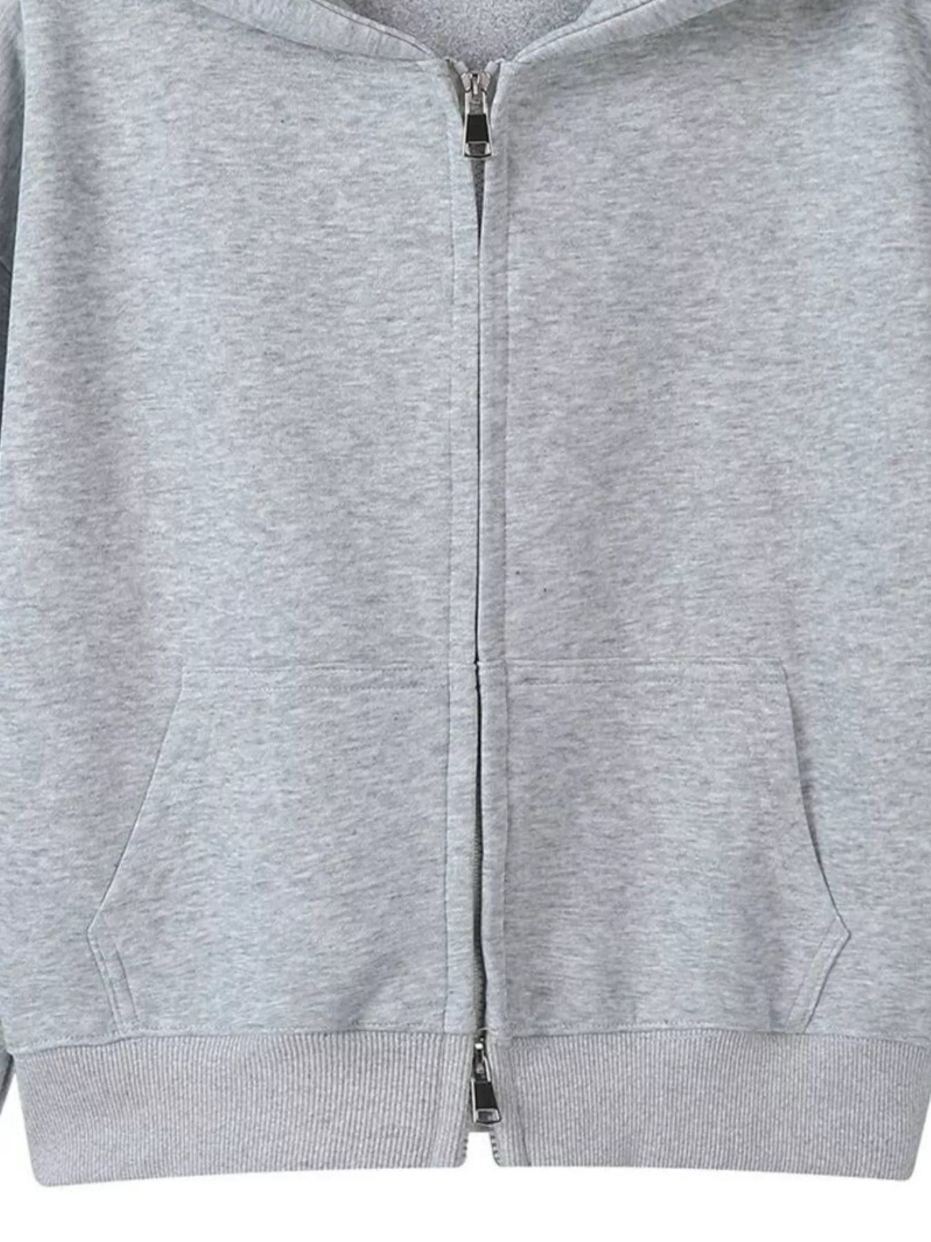 Full Size Casual Zip-Up Long Sleeve Hoodie Plus Size