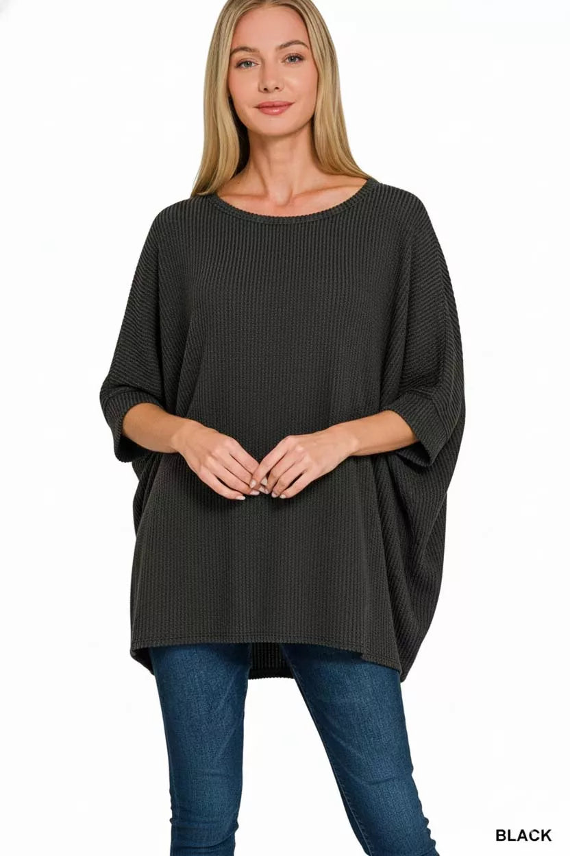 Zenana Raised Rib Bat Sleeve Top