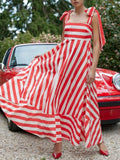 Striped Square Neck Wide Strap Dress