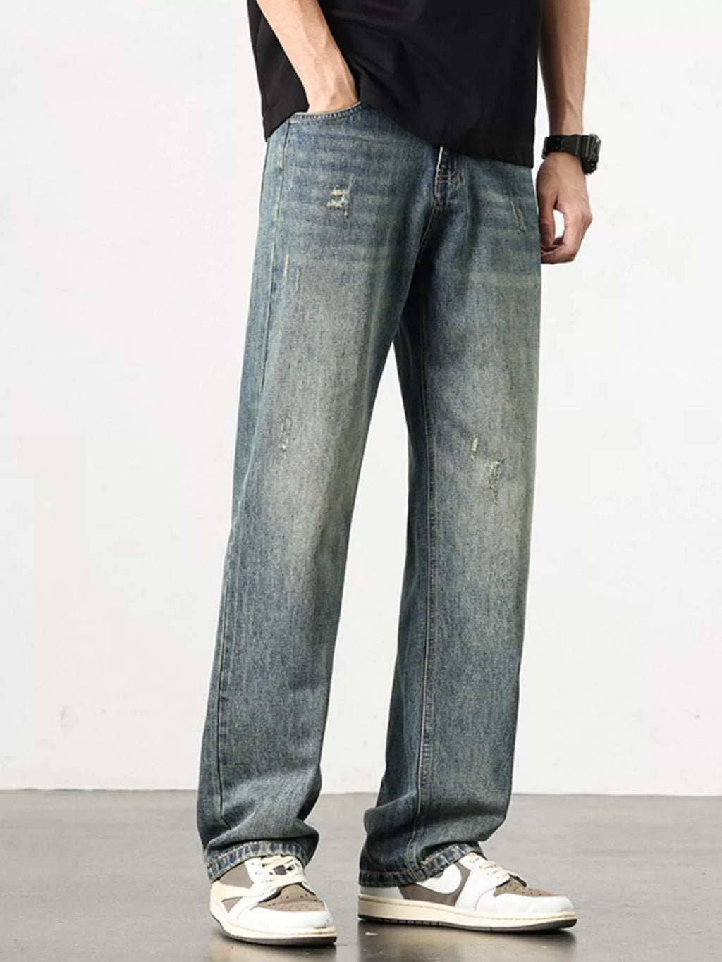 Men's Washed Wide Leg Jeans
