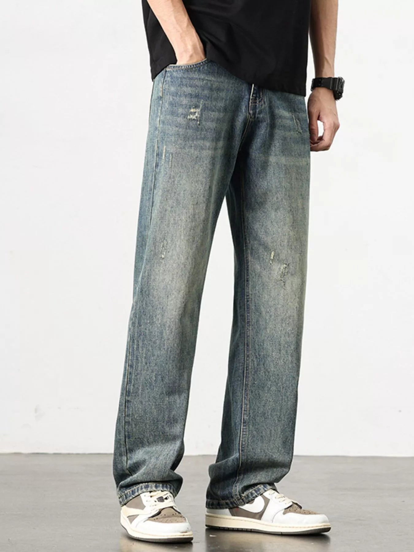 Men's Washed Wide Leg Jeans