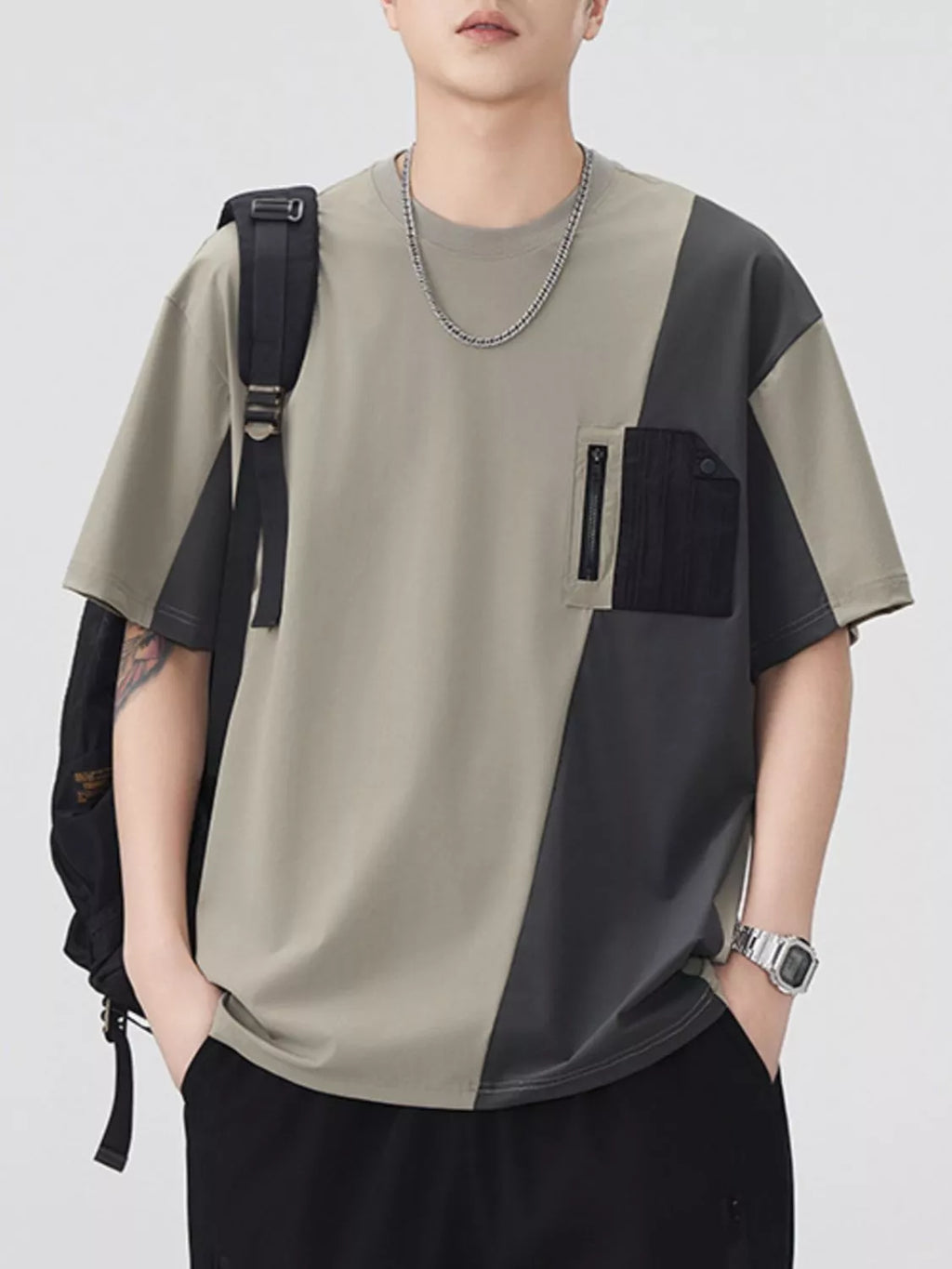 Men's Plus Size Color Block Short Sleeve T-Shirt