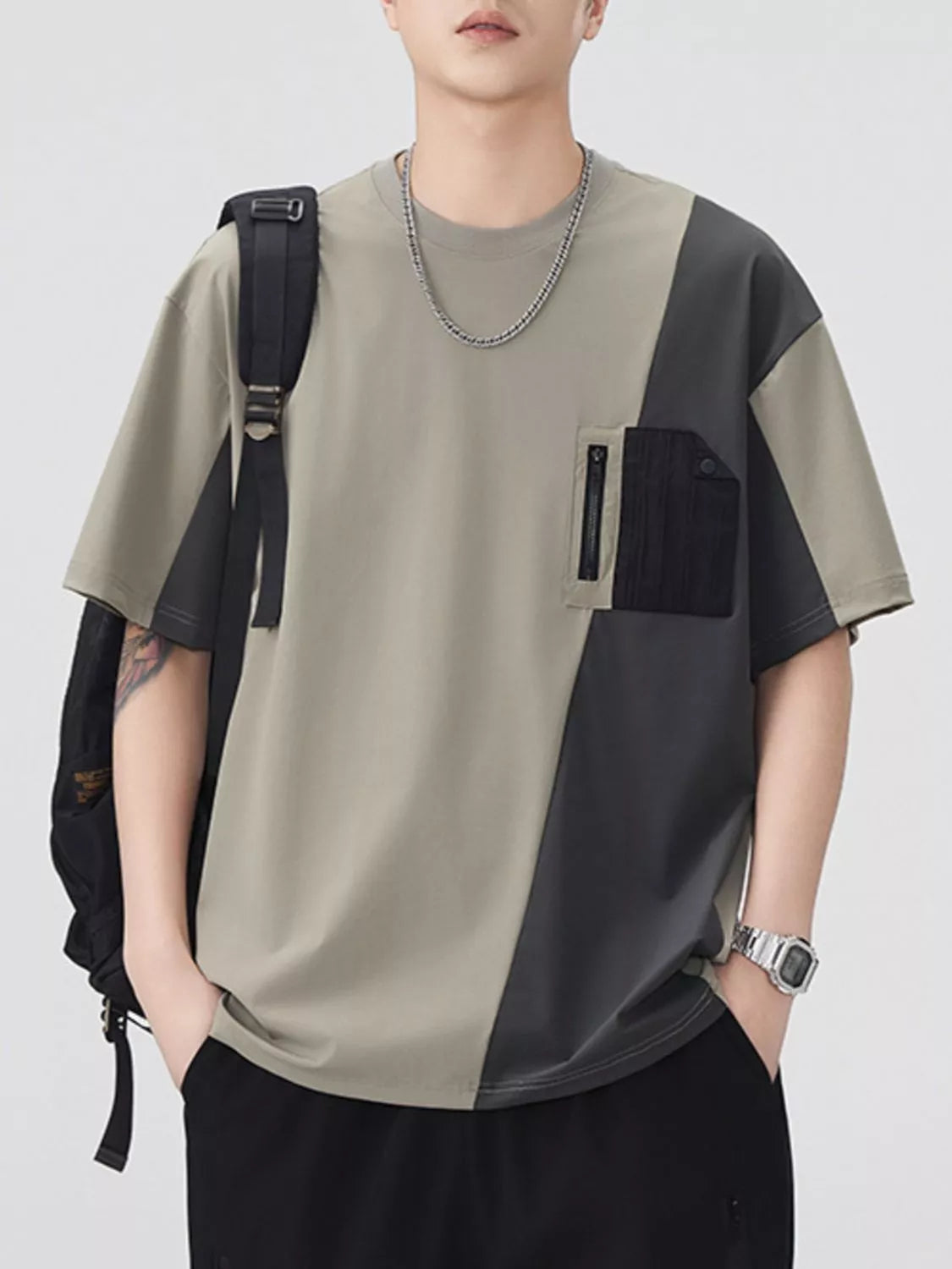 Men's Plus Size Color Block Short Sleeve T-Shirt