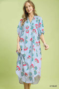 Umgee Abstract Print V-Neck Midi Dress
