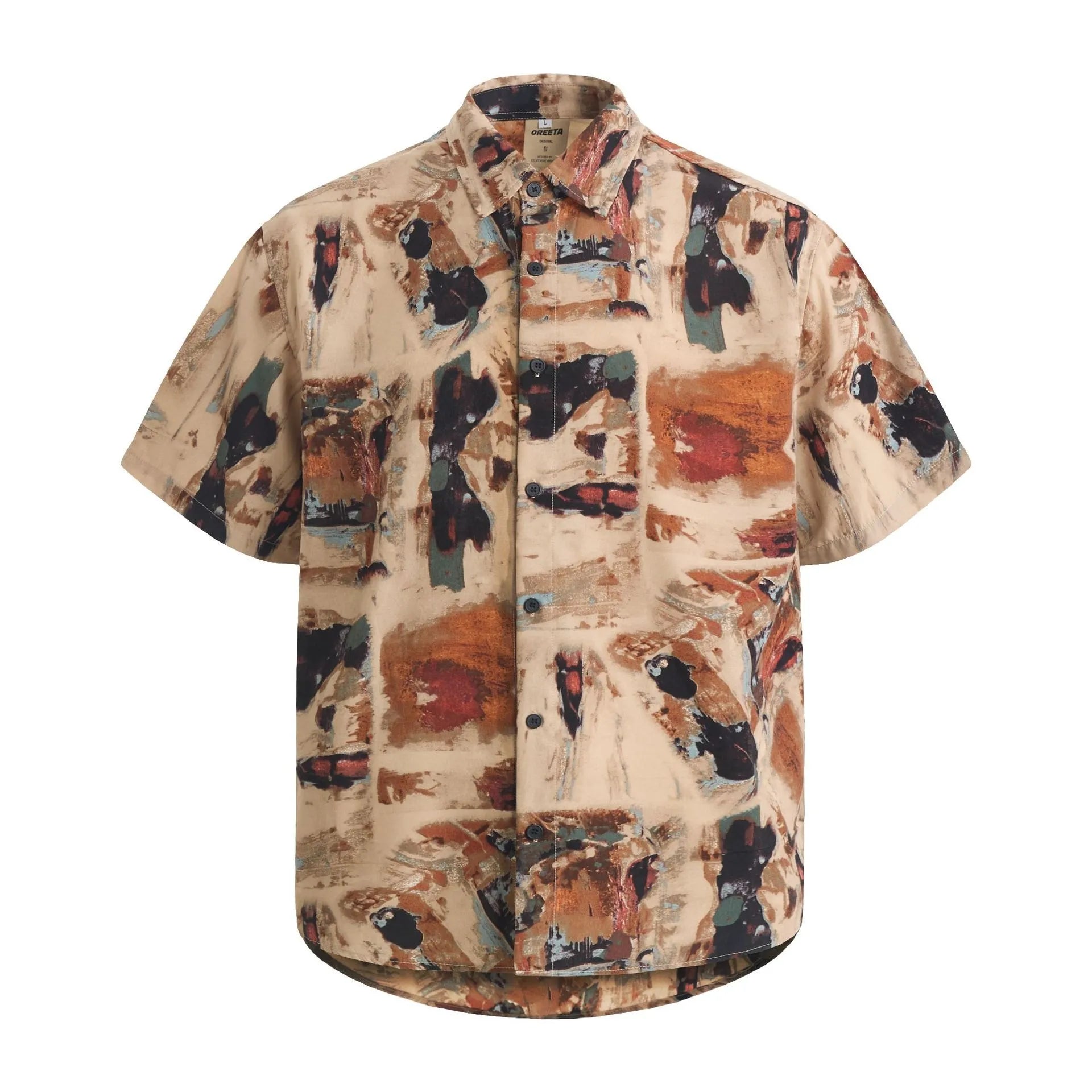 Men's Abstract Printed Short Sleeve Button-Up Shirt