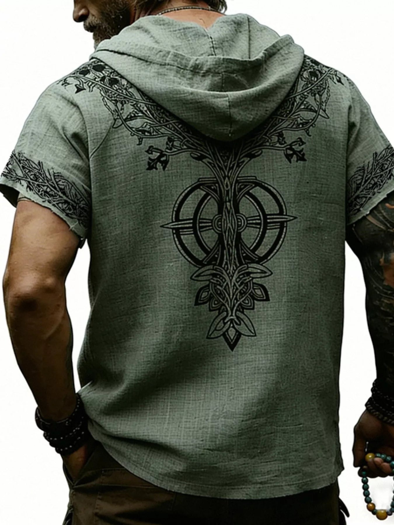 Men's Full Size Printed Hooded Short Sleeve Top Plus Size