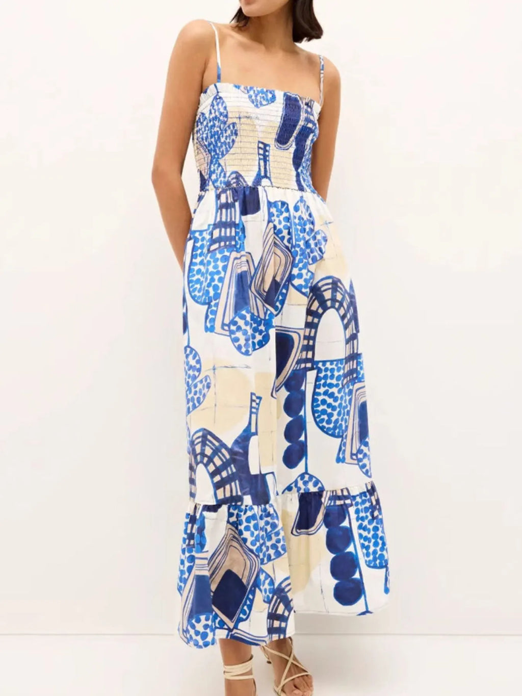 Printed Square Neck Cami Midi Dress