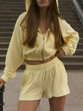 Zip Up Cropped Hoodie and Shorts Set