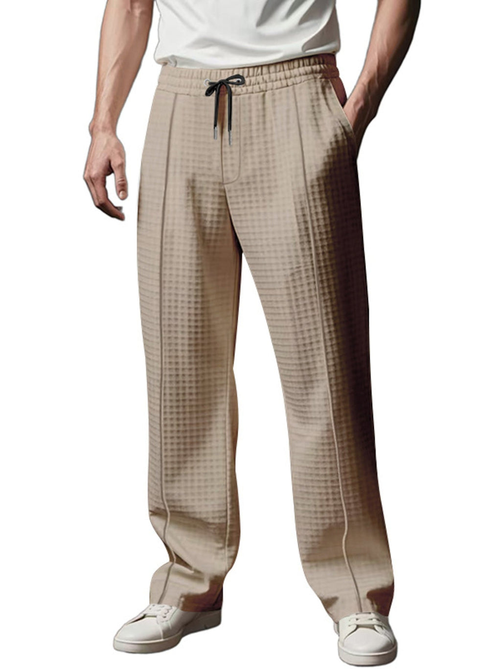 Men's Full Size Textured Drawstring Casual Pants Plus Size