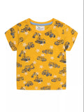 Children's Construction Vehicle Print Crew Neck Short Sleeve T-Shirt