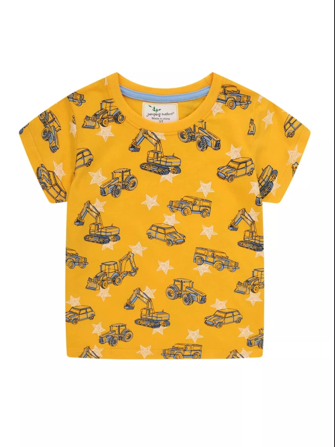 Children's Construction Vehicle Print Crew Neck Short Sleeve T-Shirt